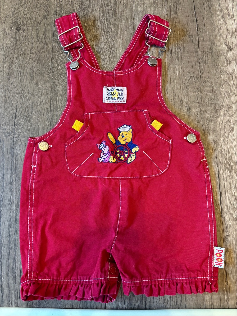 Vintage 2000s Y2K Disney Winnie The Pooh Shortalls Overalls Bibs Sailor Nautical